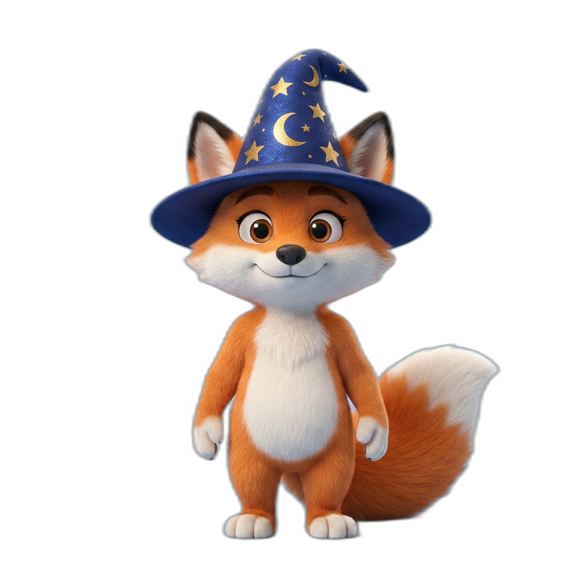 Renard avec un chapeau magique